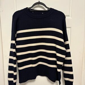 Zara Navy and Cream Striped Sweater